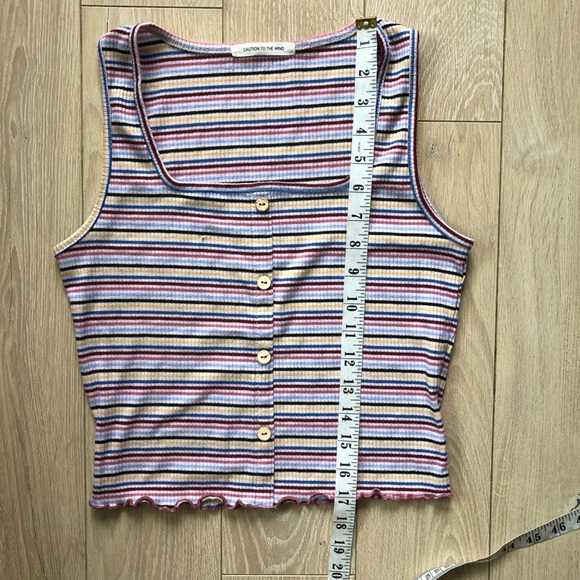 Caution to the Wind Square Neck Striped Multicolor Button Tank Top Size M - Picture 2 of 9